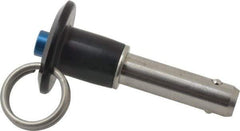Jergens - 3/8" Diam, 1" Usable Length, Button Handle, Push Button Quick Release Pin - 2-1/2" Overall Length, Grade 17-4 Stainless Steel, Passivated Finish - USA Tool & Supply
