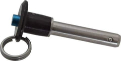 Jergens - 3/8" Diam, 1-1/2" Usable Length, Button Handle, Push Button Quick Release Pin - 3" Overall Length, Grade 17-4 Stainless Steel, Passivated Finish - USA Tool & Supply