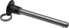 Jergens - 3/8" Diam, 3" Usable Length, Button Handle, Push Button Quick Release Pin - 4-1/2" OAL, Grade 17-4 Stainless Steel, Passivated Finish - USA Tool & Supply