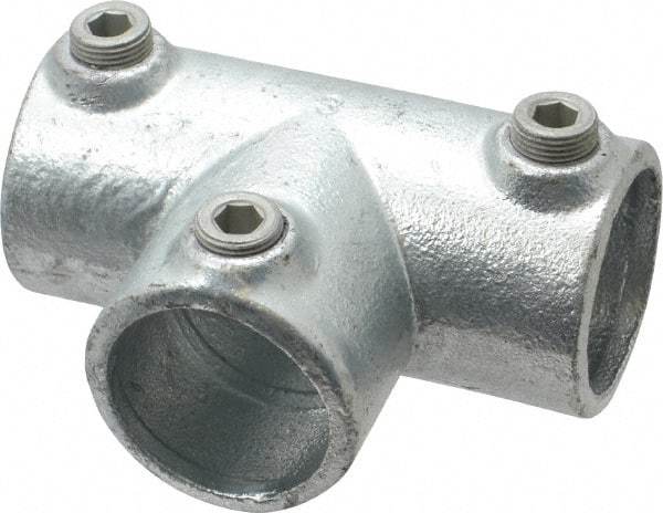 Kee - 1-1/4" Pipe, 90° Three Socket Tee, Malleable Iron Tee Pipe Rail Fitting - Galvanized Finish - USA Tool & Supply