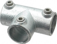 Kee - 1-1/4" Pipe, 90° Three Socket Tee, Malleable Iron Tee Pipe Rail Fitting - Galvanized Finish - USA Tool & Supply