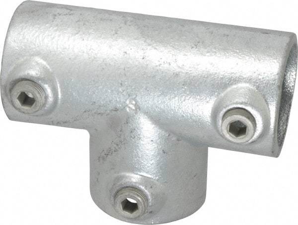 Kee - 1-1/2" Pipe, 90° Three Socket Tee, Malleable Iron Tee Pipe Rail Fitting - Galvanized Finish - USA Tool & Supply