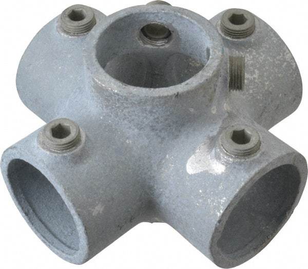 Kee - 1-1/2" Pipe, Four Socket Cross, Malleable Iron Cross Pipe Rail Fitting - Galvanized Finish - USA Tool & Supply