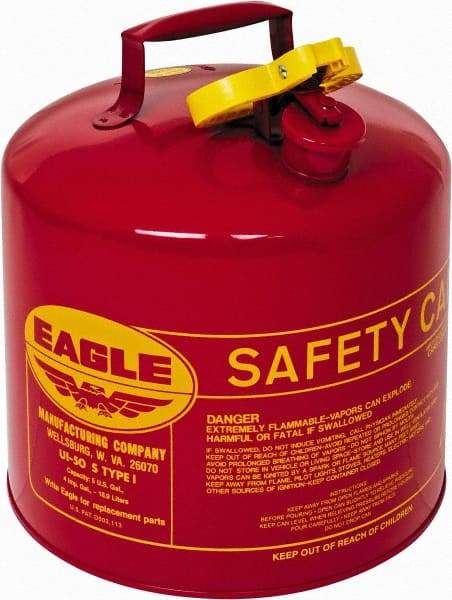 Eagle - 5 Gal Galvanized Steel Type I Safety Can - 13-1/2" High x 12-1/2" Diam, Red with Yellow - USA Tool & Supply