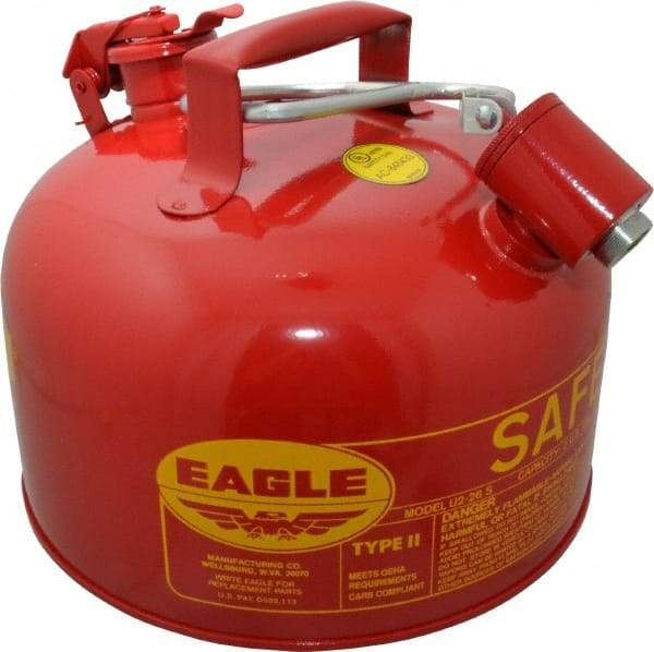 Eagle - 2 Gal Galvanized Steel Type II Safety Can - 9-1/2" High x 11-1/4" Diam, Red with Yellow - USA Tool & Supply