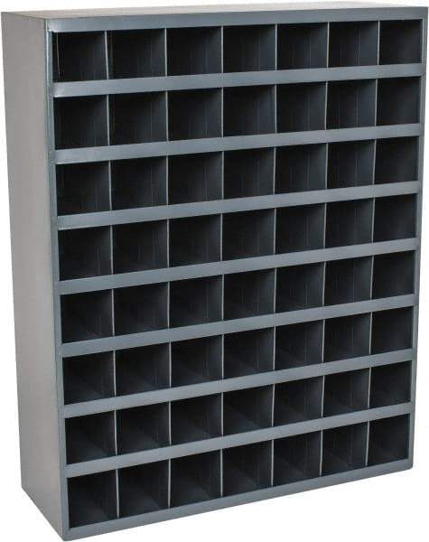 Durham - 56 Bin Bin Shelving Unit with Openings - 33-3/4 Inch Overall Width x 12 Inch Overall Depth x 42 Inch Overall Height, Gray Steel Bins - USA Tool & Supply
