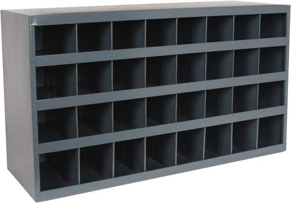 Durham - 32 Bin Bin Shelving Unit with Openings - 33-3/4 Inch Overall Width x 12 Inch Overall Depth x 19-1/4 Inch Overall Height, Gray Steel Bins - USA Tool & Supply