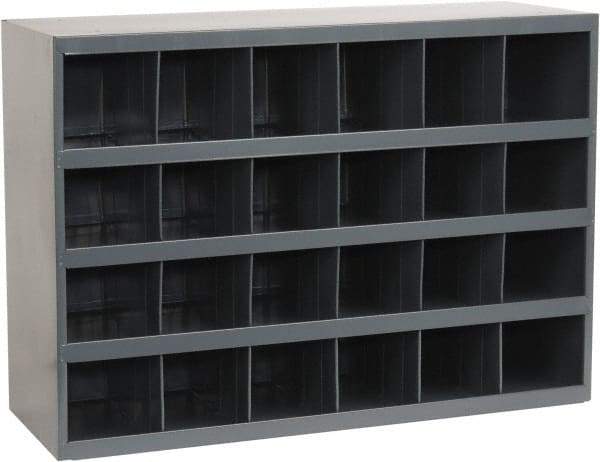 Durham - 24 Bin Bin Shelving Unit with Openings - 33-3/4 Inch Overall Width x 12 Inch Overall Depth x 24 Inch Overall Height, Gray Steel Bins - USA Tool & Supply