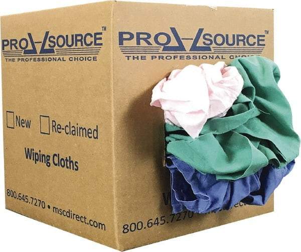 PRO-SOURCE - Reclaimed Poly/Cotton T-Shirt Rags - Assorted Colors, Poly/Cotton, Low Lint, 5 Lbs. at 4 to 6 per Pound, Box - USA Tool & Supply