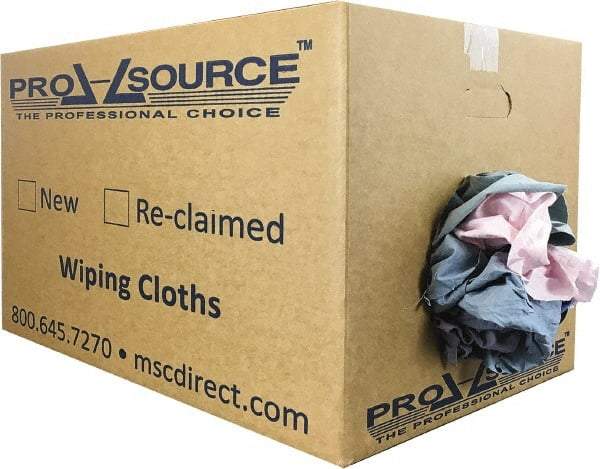 PRO-SOURCE - Reclaimed Poly/Cotton T-Shirt Rags - Assorted Colors, Poly/Cotton, Low Lint, 25 Lbs. at 4 to 6 per Pound, Box - USA Tool & Supply