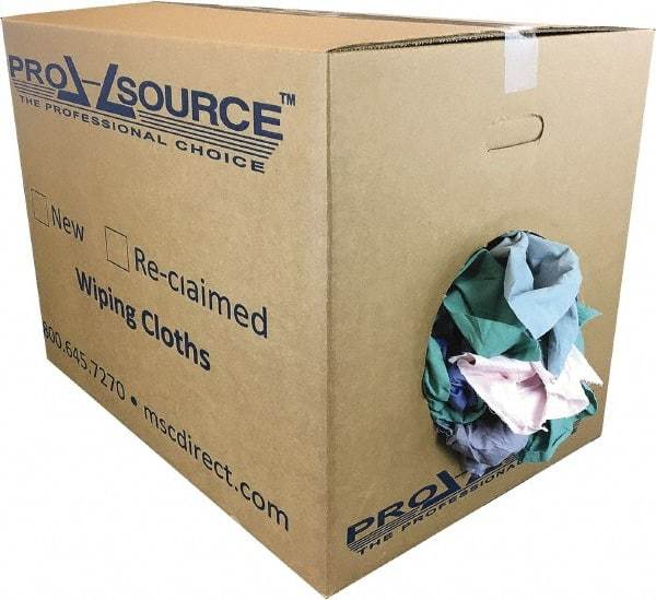 PRO-SOURCE - Reclaimed Poly/Cotton T-Shirt Rags - Assorted Colors, Poly/Cotton, Low Lint, 50 Lbs. at 4 to 6 per Pound, Box - USA Tool & Supply