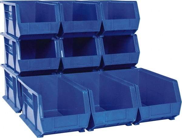 Akro-Mils - 60 Lb. Load Capacity, 14-3/4" Deep, Blue Polymer Hopper Stacking Bin - 7" High x 8-1/4" Wide x 14-3/4" Long - USA Tool & Supply