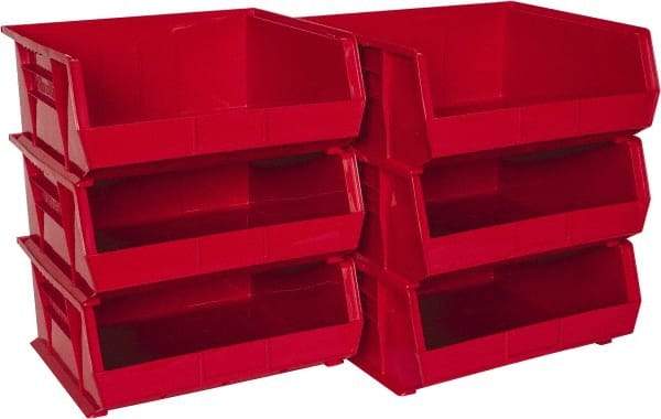 Akro-Mils - 75 Lb. Load Capacity, 14-3/4" Deep, Red Polymer Hopper Stacking Bin - 7" High x 16-1/2" Wide x 14-3/4" Long - USA Tool & Supply