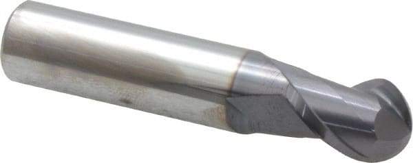 Accupro - 1/2" Diam, 5/8" LOC, 2 Flute Solid Carbide Ball End Mill - AlTiN Finish, Single End, 2-1/2" OAL, 1/2" Shank Diam, Spiral Flute - USA Tool & Supply
