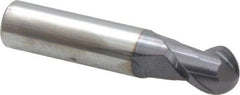 Accupro - 1/2" Diam, 5/8" LOC, 2 Flute Solid Carbide Ball End Mill - AlTiN Finish, Single End, 2-1/2" OAL, 1/2" Shank Diam, Spiral Flute - USA Tool & Supply