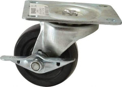 Value Collection - 3" Diam x 1-1/4" Wide x 3-13/16" OAH Top Plate Mount Swivel Caster with Brake - Soft Rubber, 175 Lb Capacity, Self-Lubricating Bearing, 3-1/8 x 4-1/8" Plate - USA Tool & Supply