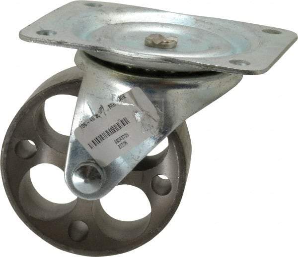 Albion - 4" Diam x 1-1/2" Wide x 5" OAH Top Plate Mount Swivel Caster - Cast Iron, 450 Lb Capacity, Plain Bearing, 4 x 5-1/8" Plate - USA Tool & Supply