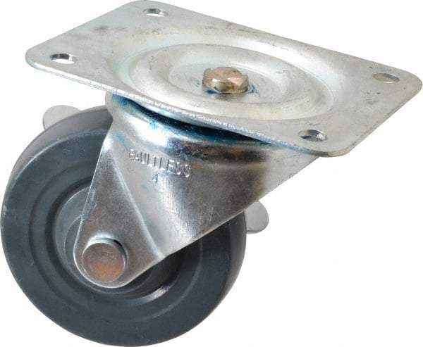 Albion - 4" Diam x 1-5/16" Wide x 5" OAH Top Plate Mount Swivel Caster with Brake - Hard Rubber, 350 Lb Capacity, Self-Lubricating Bearing, 4 x 5-1/8" Plate - USA Tool & Supply