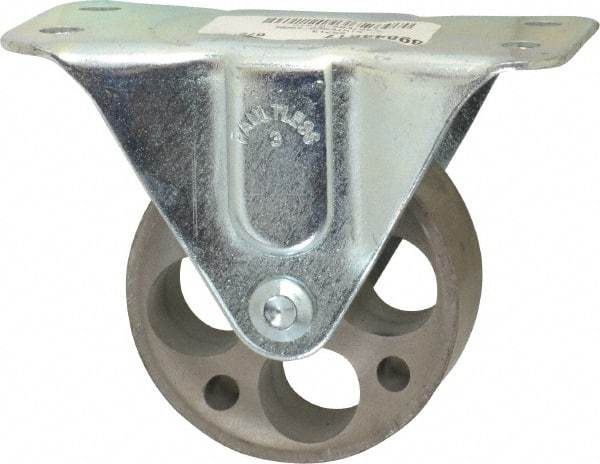 Albion - 3" Diam x 1-3/16" Wide x 3-13/16" OAH Top Plate Mount Rigid Caster - Cast Iron, 300 Lb Capacity, Plain Bearing, 2-1/2 x 4-15/16" Plate - USA Tool & Supply