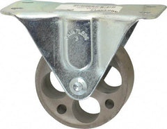 Albion - 3" Diam x 1-3/16" Wide x 3-13/16" OAH Top Plate Mount Rigid Caster - Cast Iron, 300 Lb Capacity, Plain Bearing, 2-1/2 x 4-15/16" Plate - USA Tool & Supply