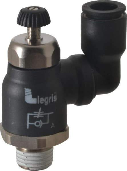Legris - 3/8" Tube OD x 1/4" Male NPT Compact Swivel Outlet Flow Control Regulator - 0 to 145 psi & Nylon Material - USA Tool & Supply