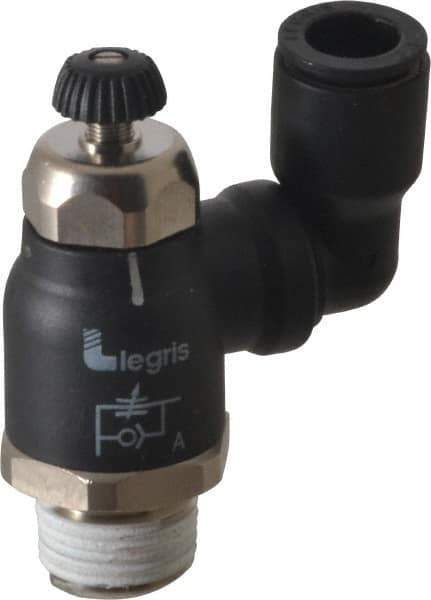 Legris - 3/8" Tube OD x 3/8" Male NPT Compact Swivel Outlet Flow Control Regulator - 0 to 145 psi & Nylon Material - USA Tool & Supply