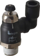 Legris - 3/8" Tube OD x 3/8" Male NPT Compact Swivel Outlet Flow Control Regulator - 0 to 145 psi & Nylon Material - USA Tool & Supply