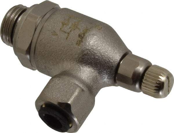 Legris - 6mm Tube OD x 1/4" BSPP Metal Flow Control Regulator - 0 to 145 psi, Buna Nitrile O-Ring & Treated Brass Material - USA Tool & Supply