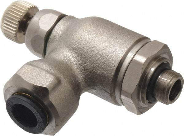 Legris - 8mm Tube OD x 1/8" BSPP Metal Flow Control Regulator - 0 to 145 psi, Buna Nitrile O-Ring & Treated Brass Material - USA Tool & Supply