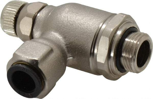 Legris - 10mm Tube OD x 3/8" BSPP Metal Flow Control Regulator - 0 to 145 psi, Buna Nitrile O-Ring & Treated Brass Material - USA Tool & Supply