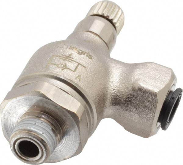 Legris - 1/4" Tube OD x 1/8" NPT Metal Flow Control Regulator - 0 to 145 psi & Treated Brass Material - USA Tool & Supply