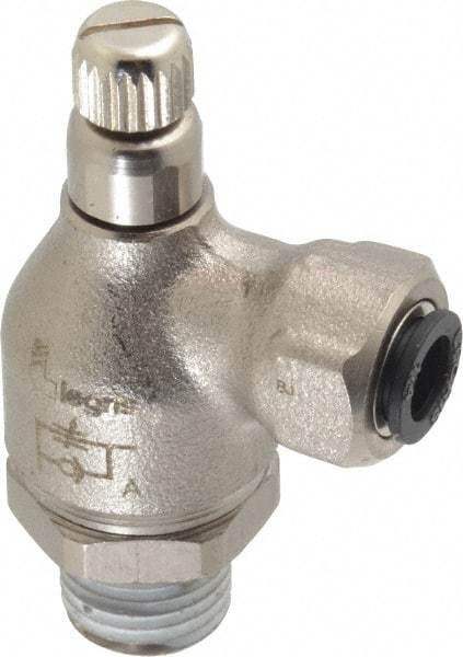 Legris - 1/4" Tube OD x 1/4" NPT Metal Flow Control Regulator - 0 to 145 psi & Treated Brass Material - USA Tool & Supply