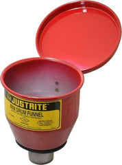 Justrite - 4-1/2" High x 4-1/2" Diam, Galvanized Steel, Manual Closing Pail Funnel with Flame Arrester - 1" Arrester/Tube Length, 5 Gal Drum/Pail Capacity - USA Tool & Supply