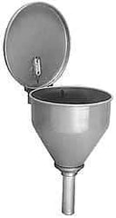 Justrite - 10" High x 10-3/4" Diam, Galvanized Steel, Self Closing Drum Funnel with Flame Arrester - 32" Arrester/Tube Length, 30 to 50 Gal Drum/Pail Capacity - USA Tool & Supply