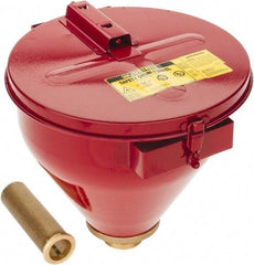 Justrite - 10" High x 10-3/4" Diam, Galvanized Steel, Self Closing Drum Funnel with Flame Arrester - 6" Arrester/Tube Length, 30 to 50 Gal Drum/Pail Capacity - USA Tool & Supply