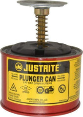 Justrite - 1 Pint Capacity, 5-1/4 Inch High x 4-7/8 Inch Diameter, Steel Plunger Can - 2-3/4 Inch Dasher Diameter, Red, Approval Listing/Regulation FM - USA Tool & Supply