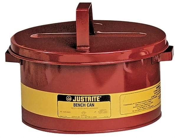 Justrite - 1 Gallon Capacity, Coated Steel, Red Bench Can - 4-1/2 Inch High x 9-3/8 Inch Diameter, 7-1/2 Inch Dasher Diameter - USA Tool & Supply