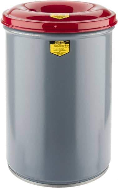 Justrite - 12 Gallon Complete Unit Fire Resistant Steel Drum and Head - 14-1/2 Inch Outside Diameter, 5-1/4 Inch Opening Diameter, 21 Inch High, FM and UL Standards - USA Tool & Supply
