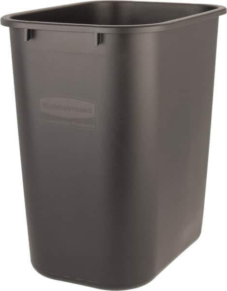 Rubbermaid - 28 Qt Black Rectangle Trash Can - Polyethylene, 15" High x 14-3/8" Long x 10-1/4" Wide - USA Tool & Supply