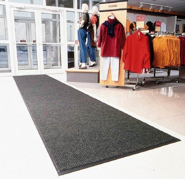 Notrax - 5 Ft. Long x 3 Ft. Wide, Blended Yarn Surface, Ribbed Entrance Matting - 3/8 Inch Thick, Indoor, Heavy Traffic, Vinyl, Charcoal, 4 Edged Side, Series 117 - USA Tool & Supply