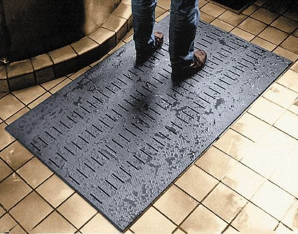 Wearwell - 30' Long x 3' Wide, Dry/Wet Environment, Anti-Fatigue Matting - Black, Vinyl with Vinyl Base, Beveled on 4 Sides - USA Tool & Supply