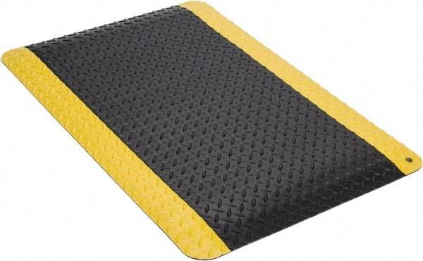 Wearwell - 3' Long x 2' Wide, Dry Environment, Anti-Fatigue Matting - Black with Yellow Borders, Vinyl with Nitrile Blend Base, Beveled on 4 Sides - USA Tool & Supply