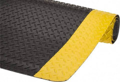 Wearwell - 5' Long x 3' Wide, Dry Environment, Anti-Fatigue Matting - Black with Yellow Borders, Vinyl with Nitrile Blend Base, Beveled on 4 Sides - USA Tool & Supply