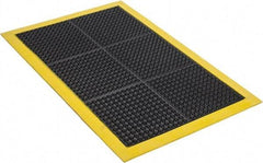 Wearwell - 3' Long x 2' Wide, Dry Environment, Anti-Fatigue Matting - Black with Yellow Borders, Natural Rubber with Rubber Base, Beveled on 4 Sides - USA Tool & Supply