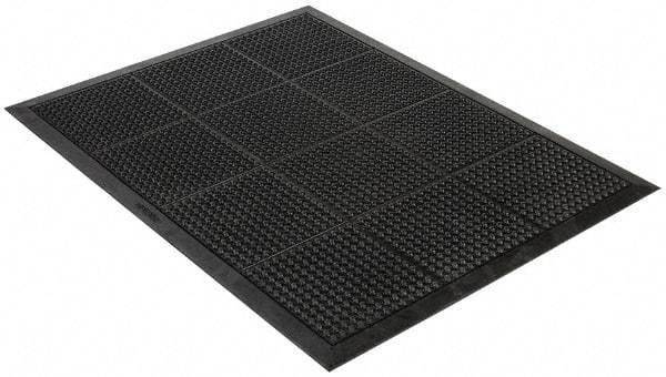 Wearwell - 4' Long x 3' Wide, Dry Environment, Anti-Fatigue Matting - Black, Natural Rubber with Rubber Base, Beveled on 4 Sides - USA Tool & Supply