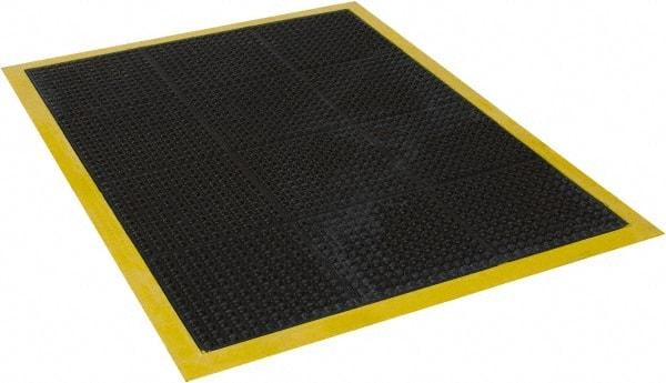 Wearwell - 4' Long x 3' Wide, Dry Environment, Anti-Fatigue Matting - Black with Yellow Borders, Natural Rubber with Rubber Base, Beveled on 4 Sides - USA Tool & Supply