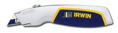 Irwin - Retractable Utility Knife - Silver & Blue Plastic Handle, 3 Blades Included - USA Tool & Supply