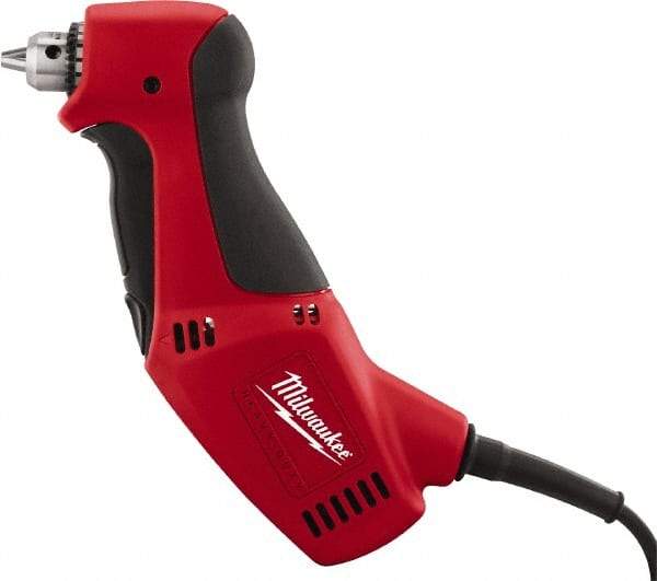 Milwaukee Tool - 3/8" Keyed Chuck, 1,300 RPM, Angled Handle Electric Drill - 3.5 Amps, 120 Volts, Reversible, Includes Chuck Key with Holder - USA Tool & Supply