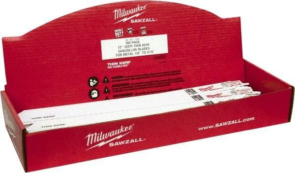 Milwaukee Tool - 12" Long x 3/4" Thick, Bi-Metal Reciprocating Saw Blade - Straight Profile, 18 TPI, Toothed Edge, Universal Shank - USA Tool & Supply