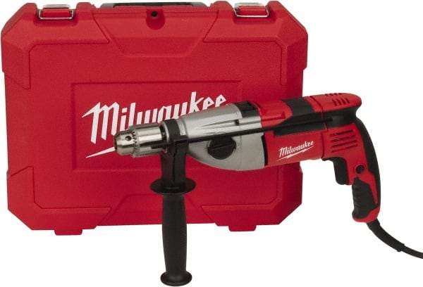 Milwaukee Tool - 120 Volt 1/2" Keyed Chuck Electric Hammer Drill - 0 to 24,000 & 0 to 56,000 BPM, 0 to 1,500 & 0 to 3,500 RPM - USA Tool & Supply